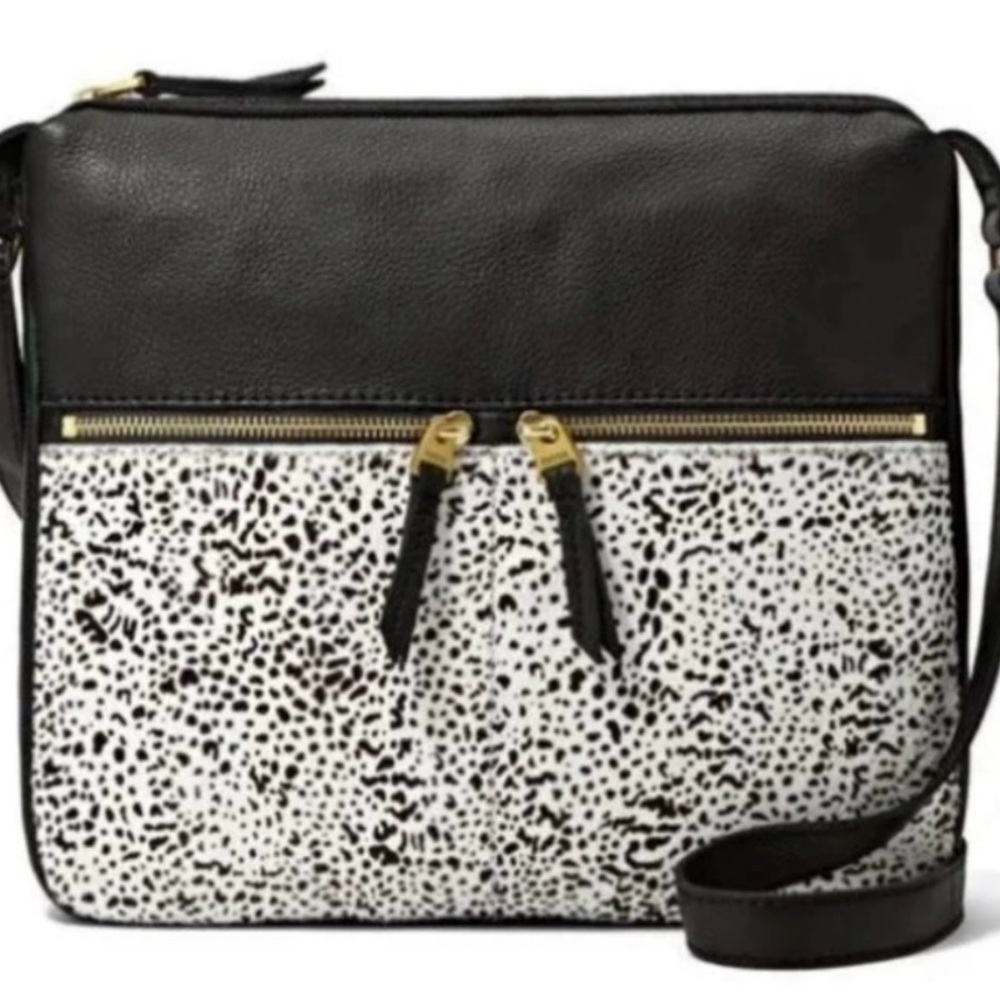 Black and White Crossbody Bag with Textured Design